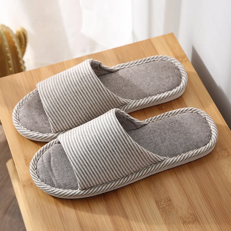 

Rouroliu 2020 Women Striped Linen Flip Flops Lovers Spring Autumn Home Shoes Unisex Non-Slip Indoor Slippers
