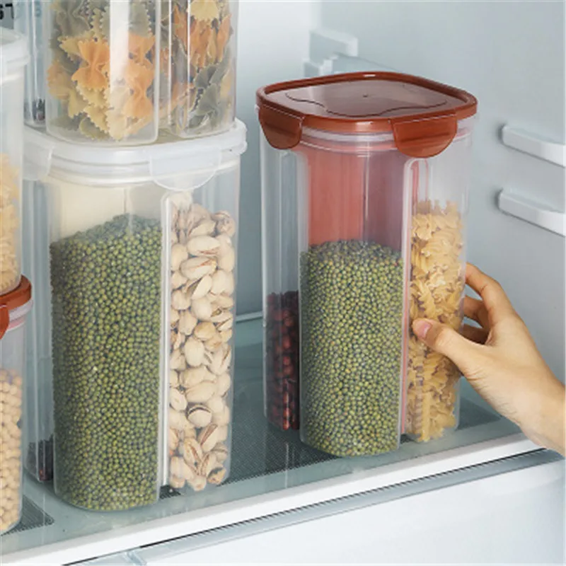 

2/4Grids Rotating Plastic Cereal Dispenser Storage Box Kitchen Food Container Storage Case Beans Oatmeal Grain Storage Bottle