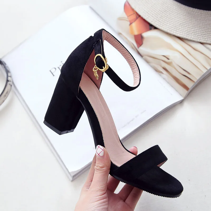 

Beige Black blue Gladiator Sandals Summer Office High Heels Shoes Woman Buckle Strap Pumps Casual Women Shoes