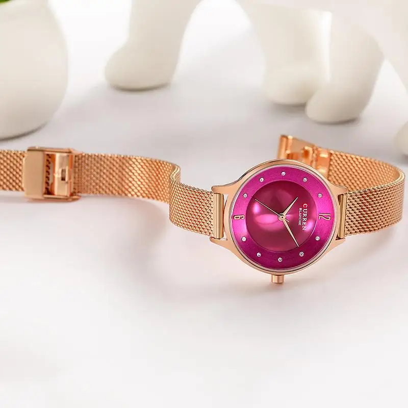 Изысканные простые женские наручные часы Curren повседневные сетчатые лучший бренд