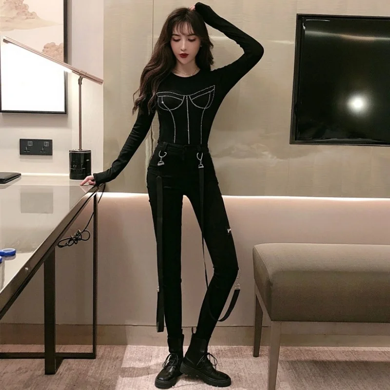 Весенняя модная дизайнерская Стразы с длинным рукавом облегающая Сексуальная