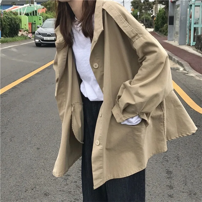 

Trench Women Chic Cargo Oversized All-match Casual Vintage Ladies Windbreaker Temperament Basic Single Breasted Femme Overcoats