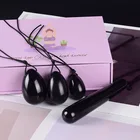 Натуральный черный обсидиан Yoni набор яиц для массажа, массажная палочка, Женский вагинальный тренажер для мышц, Нефритовый яйцо, массажер для тела, Хрустальные шарики Кегеля, подарок