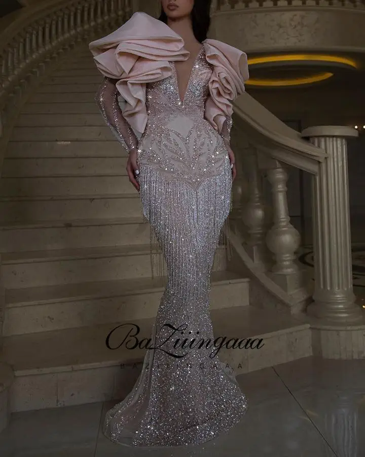 

Hi Shy Bridal Luxury Evening Dresses Long Woman Gown 2021 Sequins Robe De Soir Parties Plus Size Bride Dress Prom Party Gowns