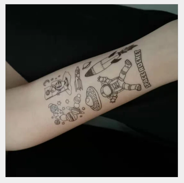 Светящаяся темная Татуировка наклейка космический корабль маленькая рука