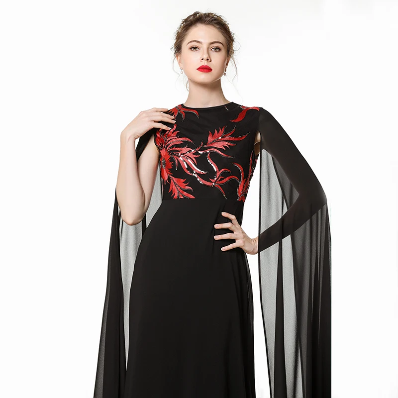 Черное шифоновое платье для матери невесты длинное свадебное вечернее без