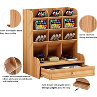 wooden desk organizer multi functional diy pen holder box desktop stationary home office supply storage rack