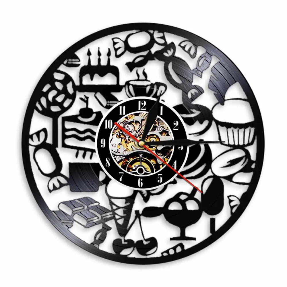 Lollipop Candy Vinyl Record Wall Clock For Dessert Shop Cakes Ice Cream Home Decor Sweets Kitchen Chocolate Foodie Wall Watch
