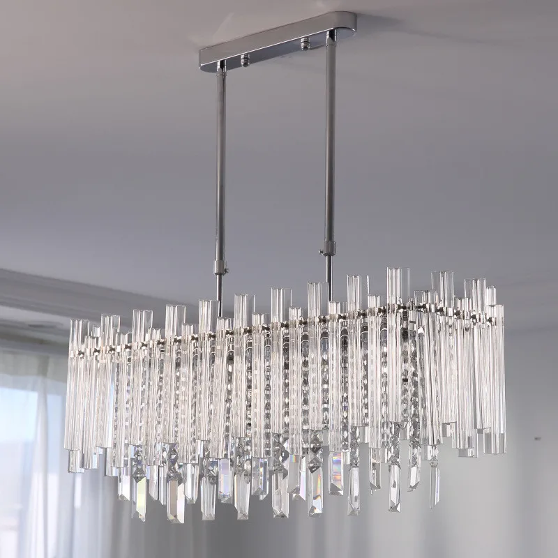 

Dining Room Modern Lighting Chrome Metal Luxury Pendant Lights Lustre K9 Crystals Led Pendant Lamp Adjustable Rod Hanging Lamp