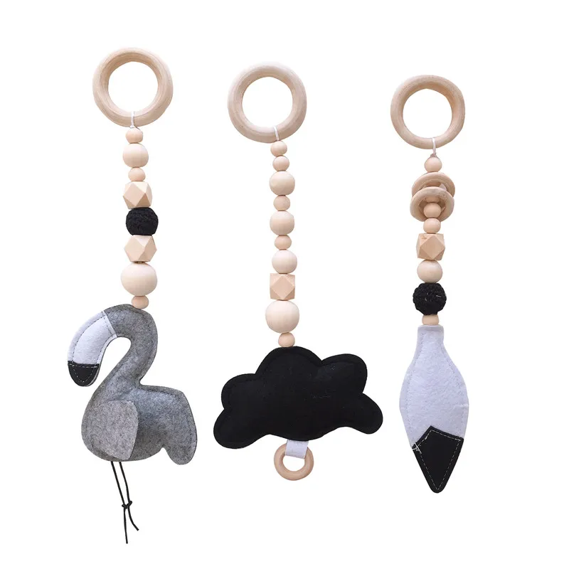 3PCS Nordic Baby Decor Wooden Gym Wall Hanging Toy Baby Room Gym Toy Wooden Beads Ornaments Nursery Tent Hanging Decoration