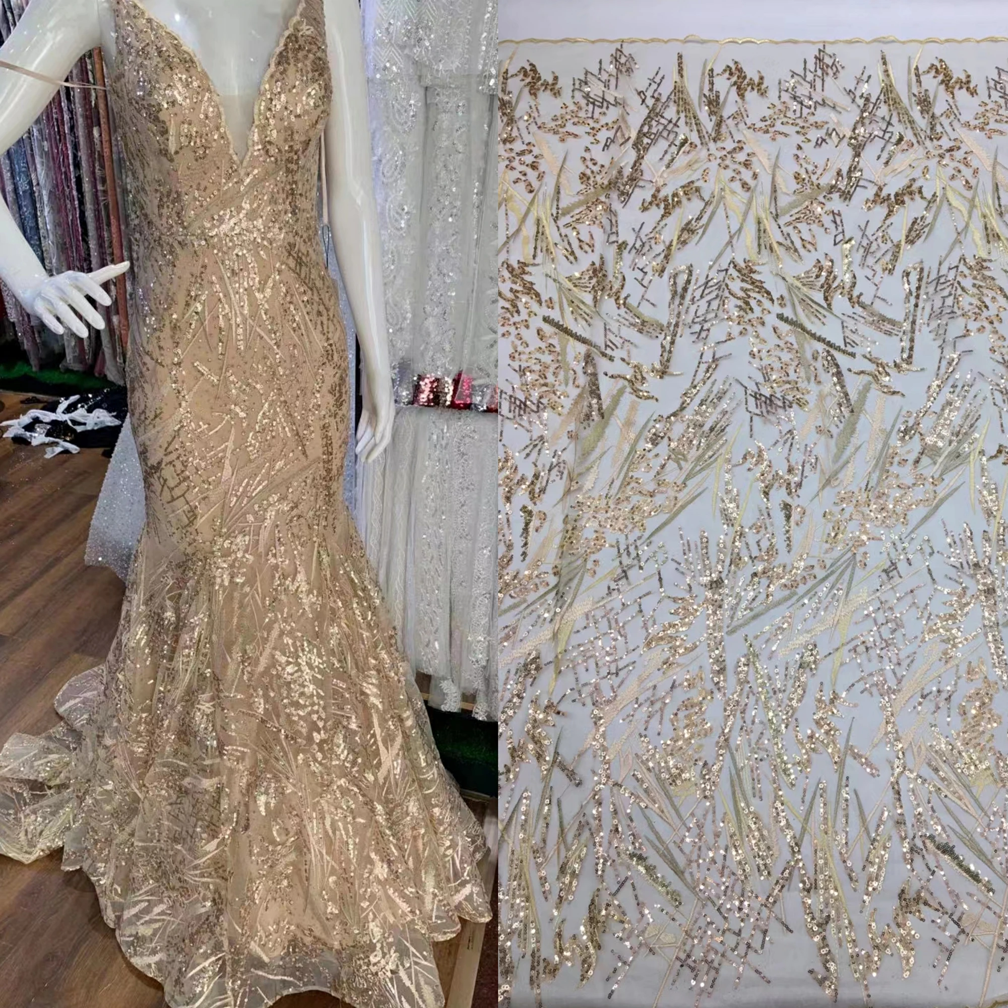 Итальянские роскошные золотые блестки тюлевые кружевные свадебные платья