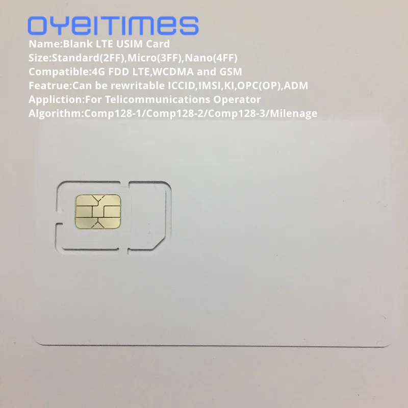 Программируемая чистая SIM-карта OYEITIMES 4G 128K GSM WCDMA LTE 2FF/3FF/4FF с ICCID IMSI KI OPC(OP) для