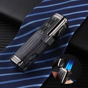 Butane Three Straight Into The Lighter Multifunctional High-end Boutique Metal Windproof Cigarette Lighter Cigar Accessories