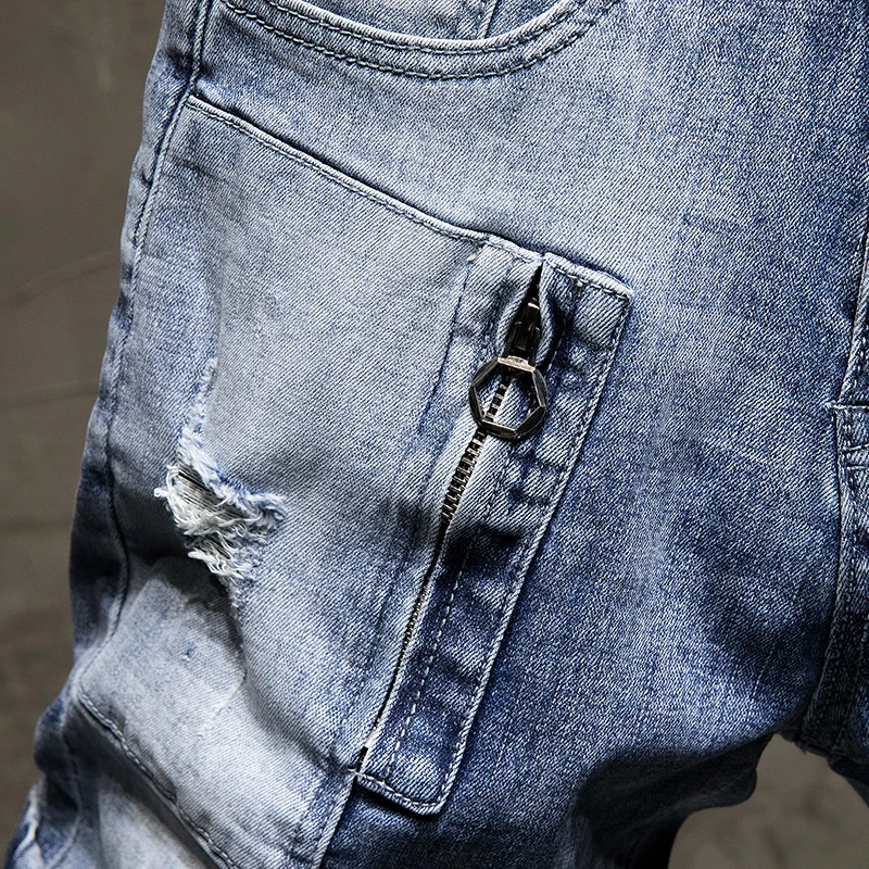 Мужские джинсы Лидер продаж летние шорты прямые эластичные хлопок рваные