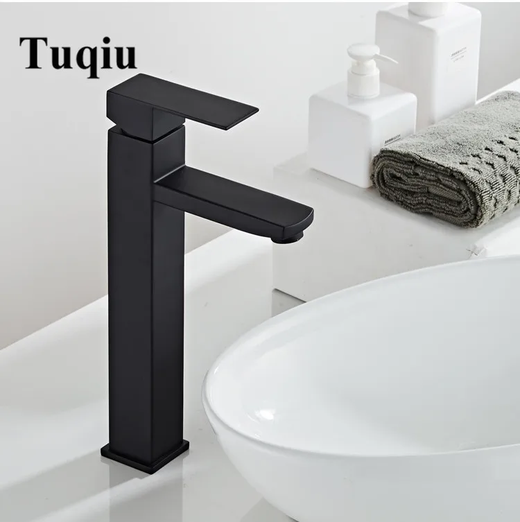 Bathroom Basin Faucet Black Baking 304 Stainless Steel  Sink Mixer Tap Hot & Cold Sink Faucet  Bathroom Lavotory Faucet