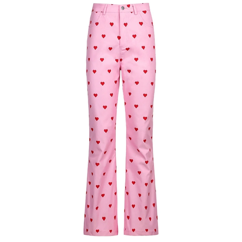 

Женские розовые брюки в стиле Харадзюку с завышенной талией, милые брюки в горошек, винтажные расклешенные брюки с расклешенной юбкой, своб...