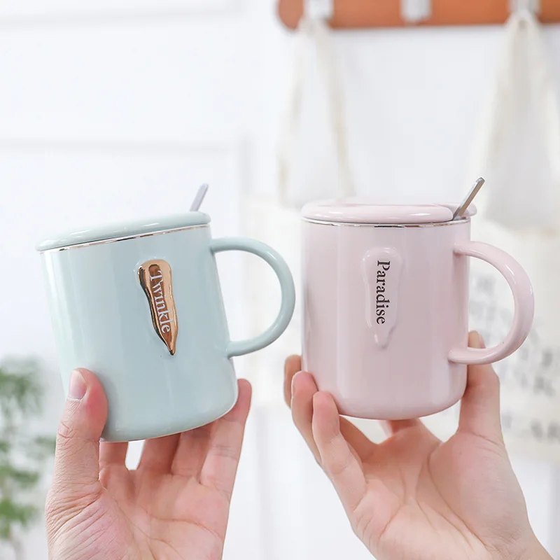 Творческий цветной глазури кружка с крышкой керамическая любовники чашка цветок