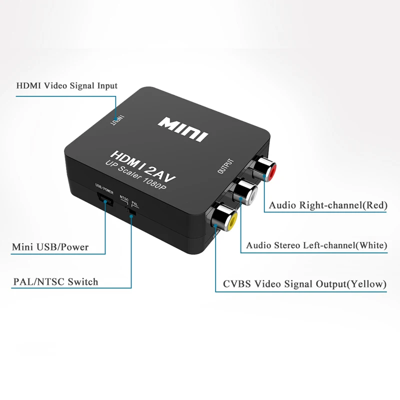 HDMI к RCA AV конвертер HDMI К AV адаптер Android tv Smart Box Ноутбук Chromecast для 1080P 720P 480P NTSC/PAL HDMI2AV