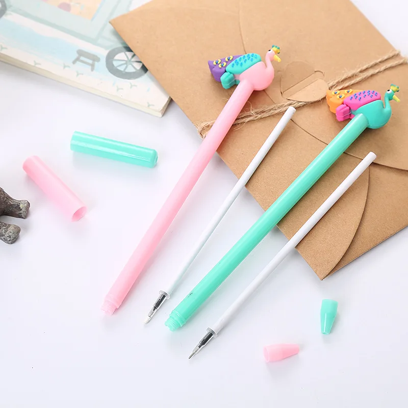 20 PCs Cute Student Gel Pens Creative Cartoon Peacock Neutral Pen School Stationery Office Supplies Gifts Prizes Wholesale