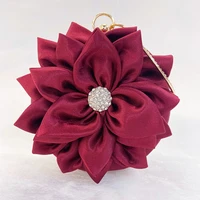 silk flower purses and handbags for women designer luxury fashion girl female shopper solid color diamond crossbody evening bags