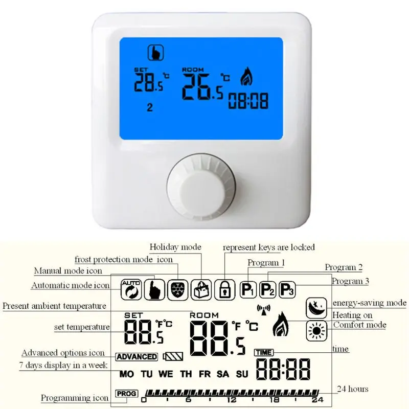 

LCD Display Wall-hung Gas Boiler Thermostat Weekly Programmable Room Heating Digital Temperature Controller Thermostat 0514