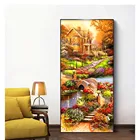 Алмазная 5d-картина с круглыми стразами, Набор для вышивки сделай сам с изображением пейзажа, золотистого цвета, декоративные украшения