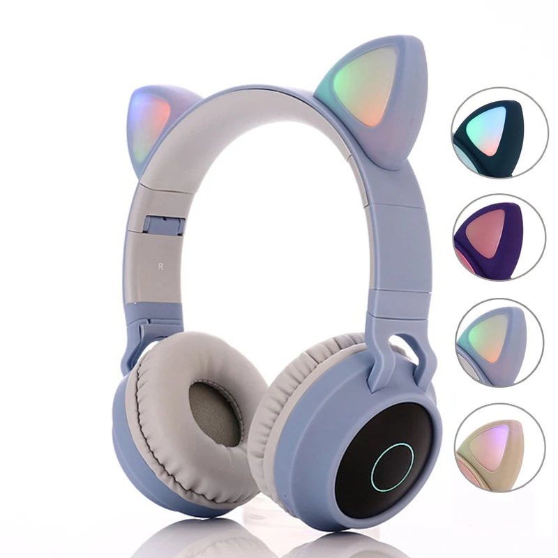 

Kids Bluetooth 5.0 Headphones LED light Cat Ears Headset Wireless Earphone HIFI Stereo Bass Headphone For Phones With Microphone