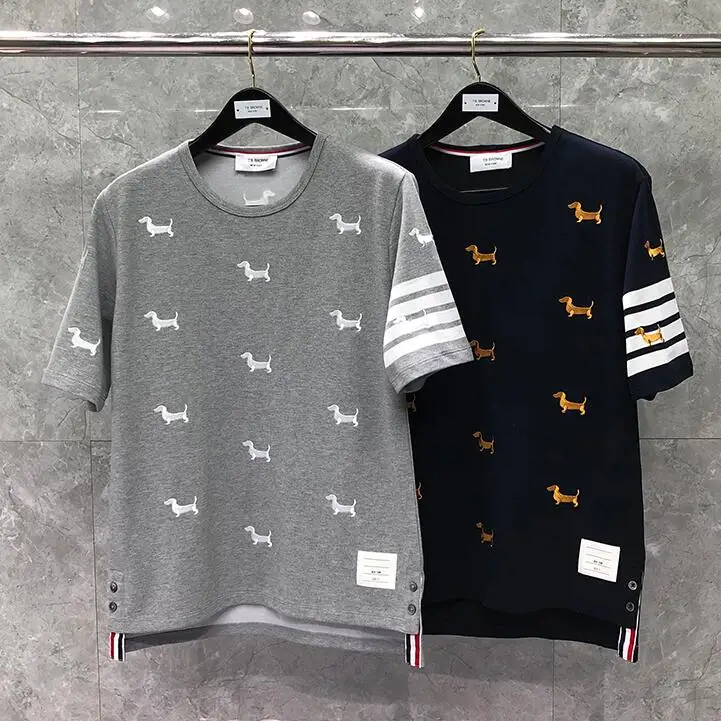 

TB THOM BULUO Fashion TB Brand T-shirt O-neck Collar Short-sleeved T-shirt Men Cotton Puppy Embroidery Summer Clothing