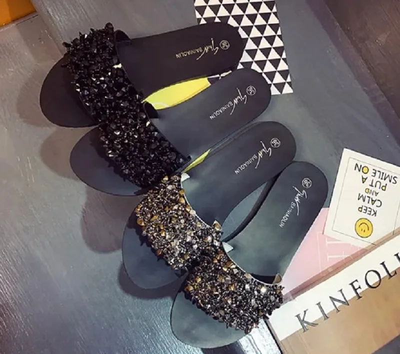 

My-Love New Women Flat Slippers Flip Flops Female Crystal Outside Shoes Girls Casual Comfortable Woman Footwear Dropshipping