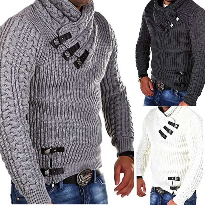 

2021 wish amazon eBay independent stand new men sweater long-sleeved leather buckle jacket jumper men's clothing
