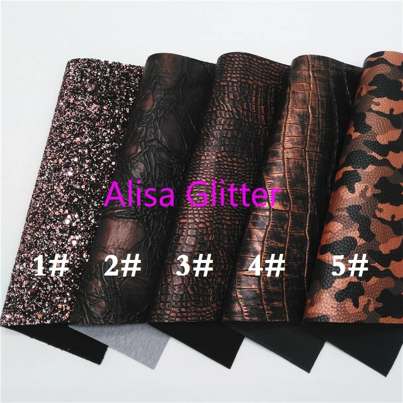 1PCS A4 SIZE 21X29cm Alisa Glitter BROWN Fabric Croco Faux Leather Synthetic PU for Bow DIY G33A | Дом и сад