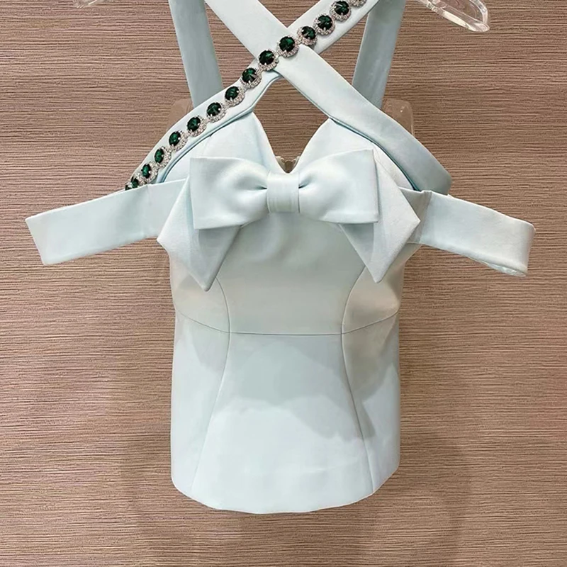 

VGH Minimalist Patchwork Diamonds Vest For Women Irregular Collar Sleeveless Backless Tank Tops Female Summer Fashion 2021 Style