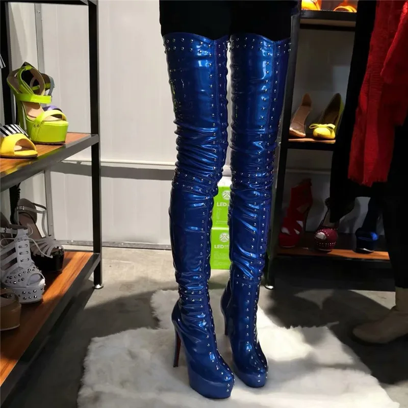 Зимние сапоги женские пикантные Ботфорты из искусственной кожи на платформе