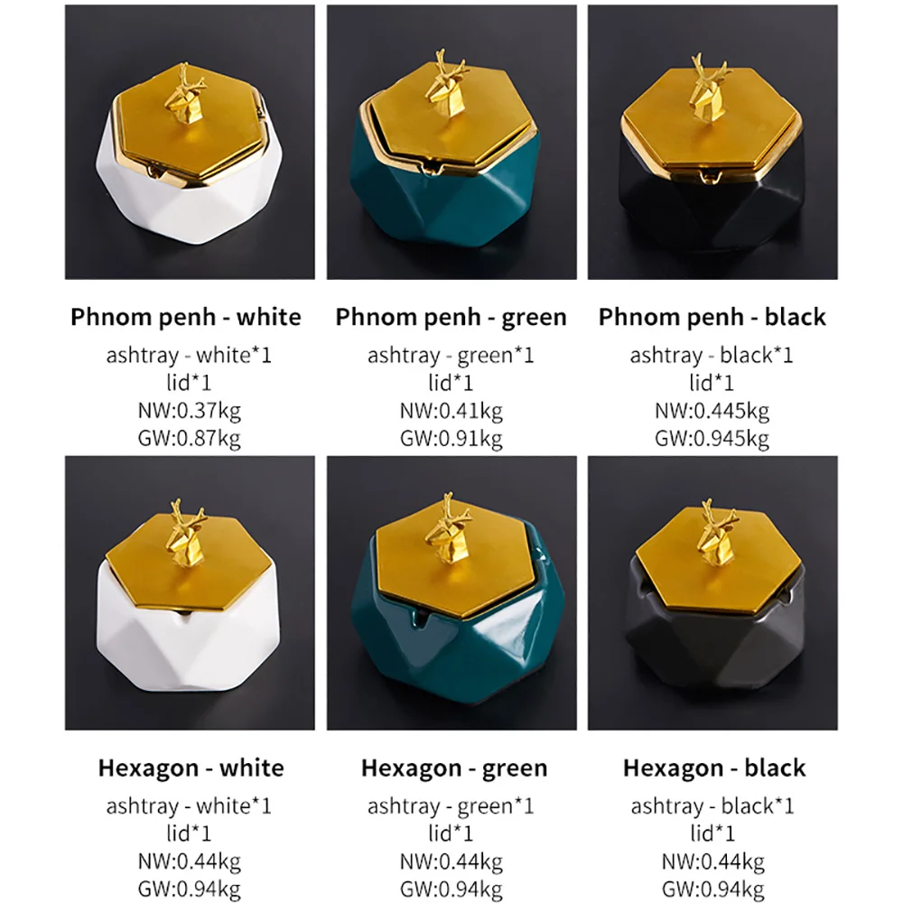 

Deer head creative ceramic ashtray portable Phnom Penh anti-scalding ashtray with cover home office smoking set friend gift