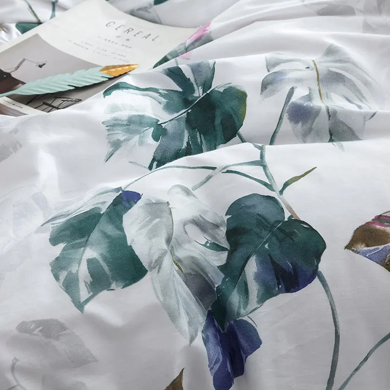 Tropical Rainforest Banana Leaf Design Washed Cotton Bedding Set Nordic Simple Duvet Cover Pillowcase Home Bedroom Living | Дом и сад