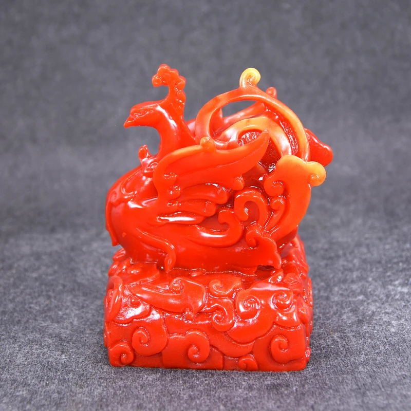 Imitation Shoushan Stone Flaming fire phoenix Seal Home-guarding house Phoenix antique seal Feng Shui stone signet