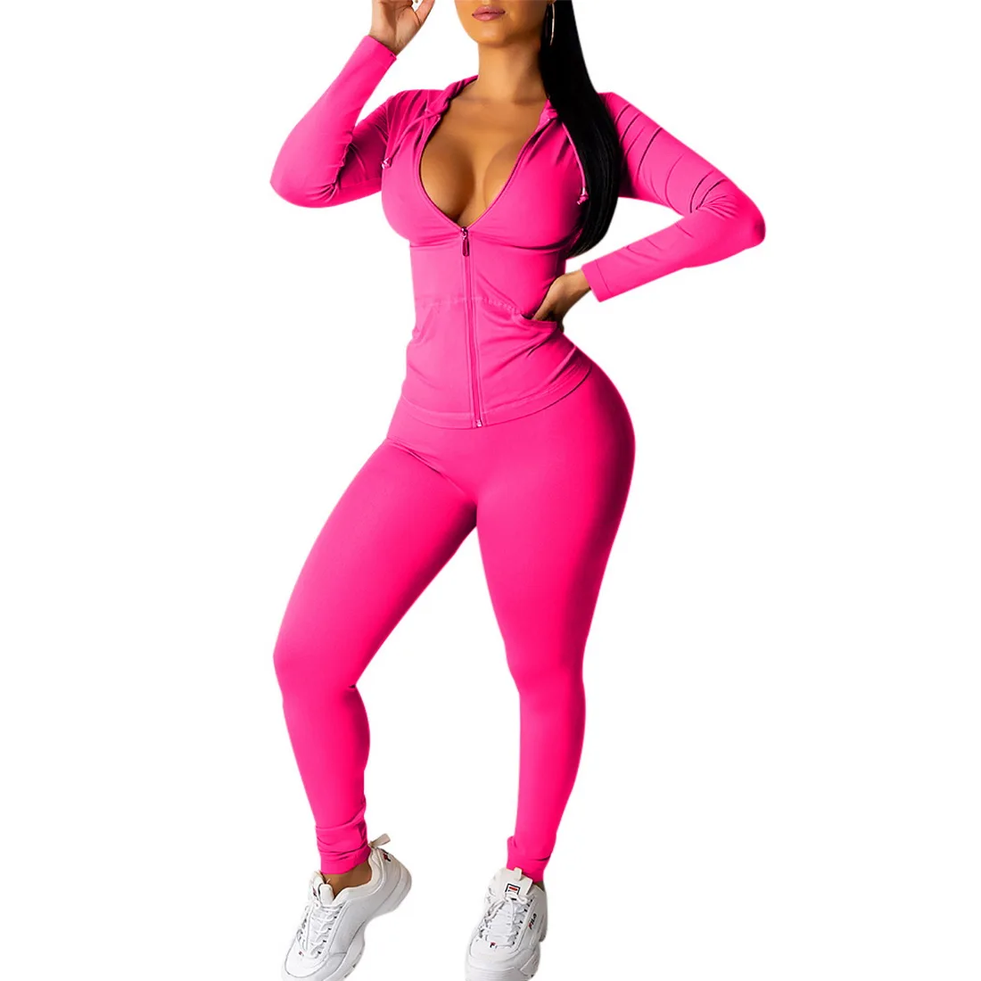 

Littlerossa Women Tracksuit Two Piece Set Zipper Up Long Sleeve Hooded Sweatshirts Top+ Fitness Long Pants Outfit Sport Suit Set