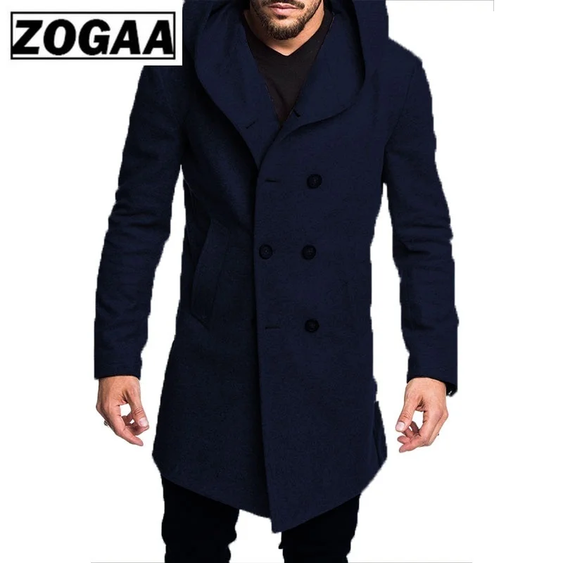 Мужской плащ-Тренч ZOGAA повседневный однотонный шерстяной Тренч для весны и осени