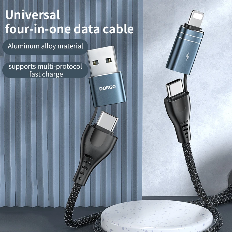 

DQR Multi-Purpose 4-in-1Cable for iPhone Android Type-c Mobile Phone Multi-function USB One Dragging Four Data Charge Cord 1M