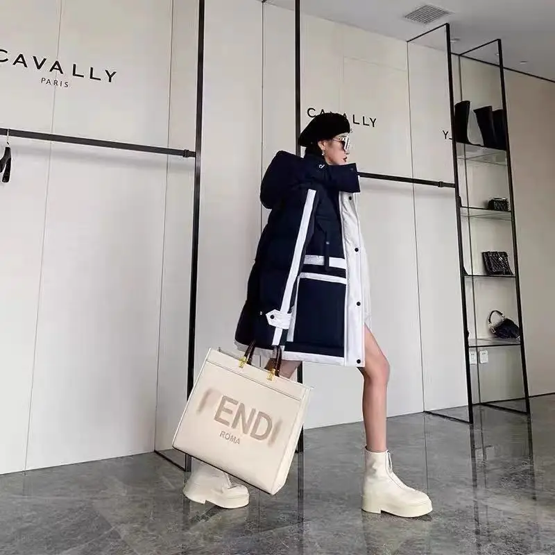 

Пуховик женский средней длины, свободный толстый пуховик в Корейском стиле на белом утином пуху, Женская куртка средней длины, пуховик