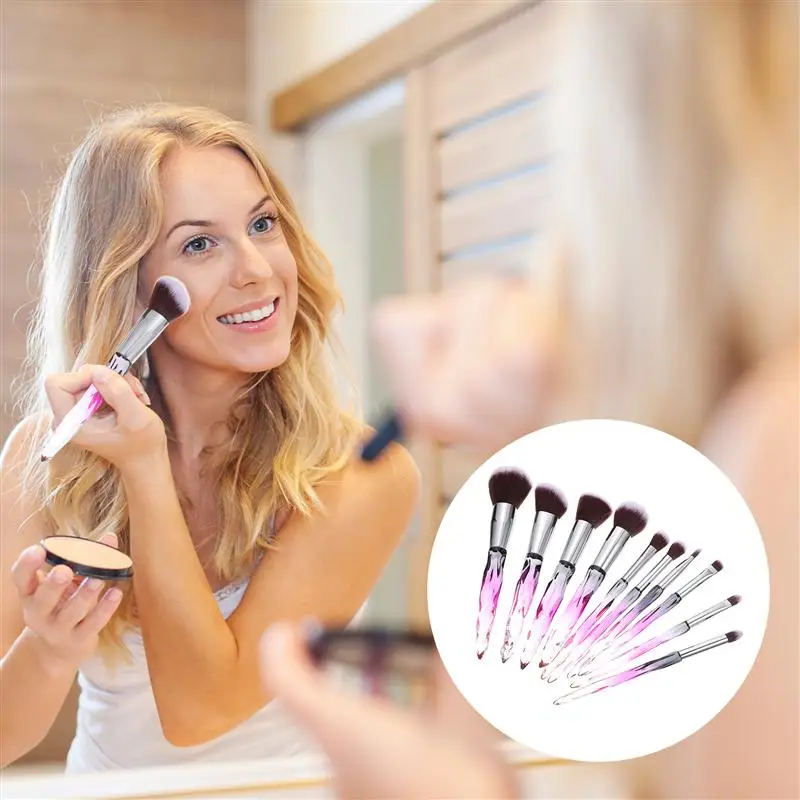 

10pcs Profession Fiber Portable Crystal Handle Makeup Brushes Set Cosmetic Brushes Set Blush Brushes