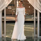 Платье Свадебное ТРАПЕЦИЕВИДНОЕ с круглым вырезом, рукавом 34 и кружевной аппликацией