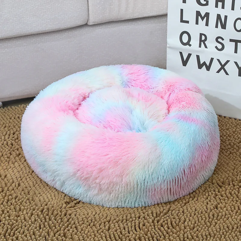 rainbow Супер мягкая кровать для питомца питомника собака Круглые Солнцезащитные очки «Зима, теплый спальный мешок из удлиненного плюша в стиле «Щенячий Подушка Мат Портативный Товары для кошек 46/50/60 см - Цвет: rainbow
