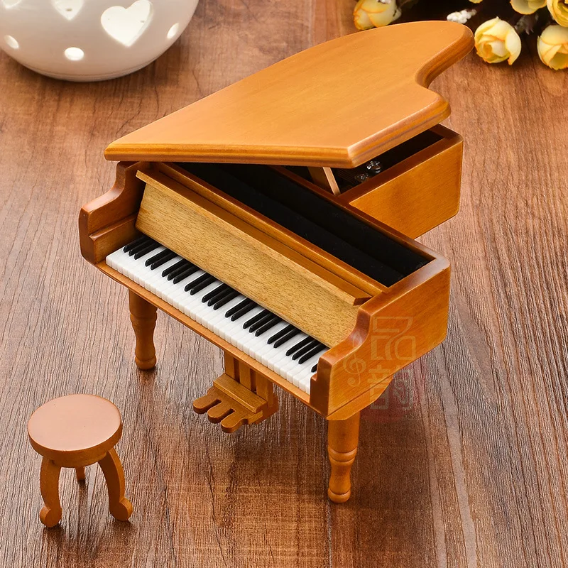 

Wooden simulation music box Creative wooden black grand piano music box