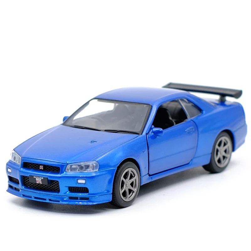 Модель спортивного автомобиля JK 1:36 Skyline GTR R34 литая модель из сплава с откидной