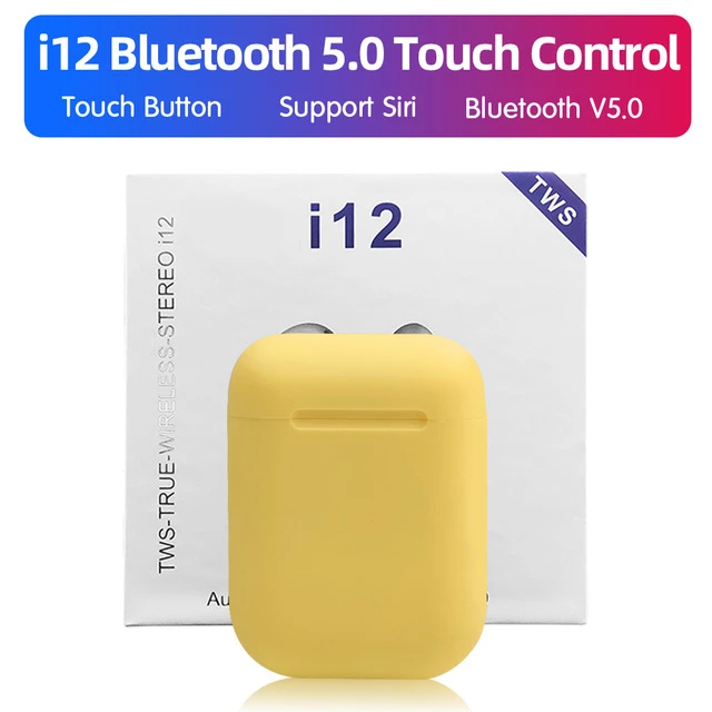 i12 Yellow with box Беспроводные наушники с Bluetooth 5,0, оригинальные наушники Macaron i12 TWS, сенсорная стерео гарнитура, спортивные наушники для смартфона - Цвет: i12 Yellow with box