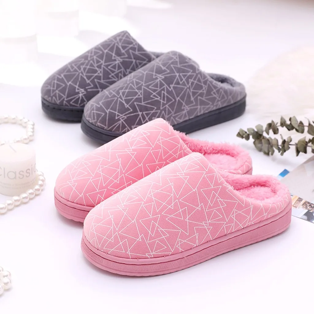 Зимние женские домашние тапочки из флока с закругленным носком теплые меховые