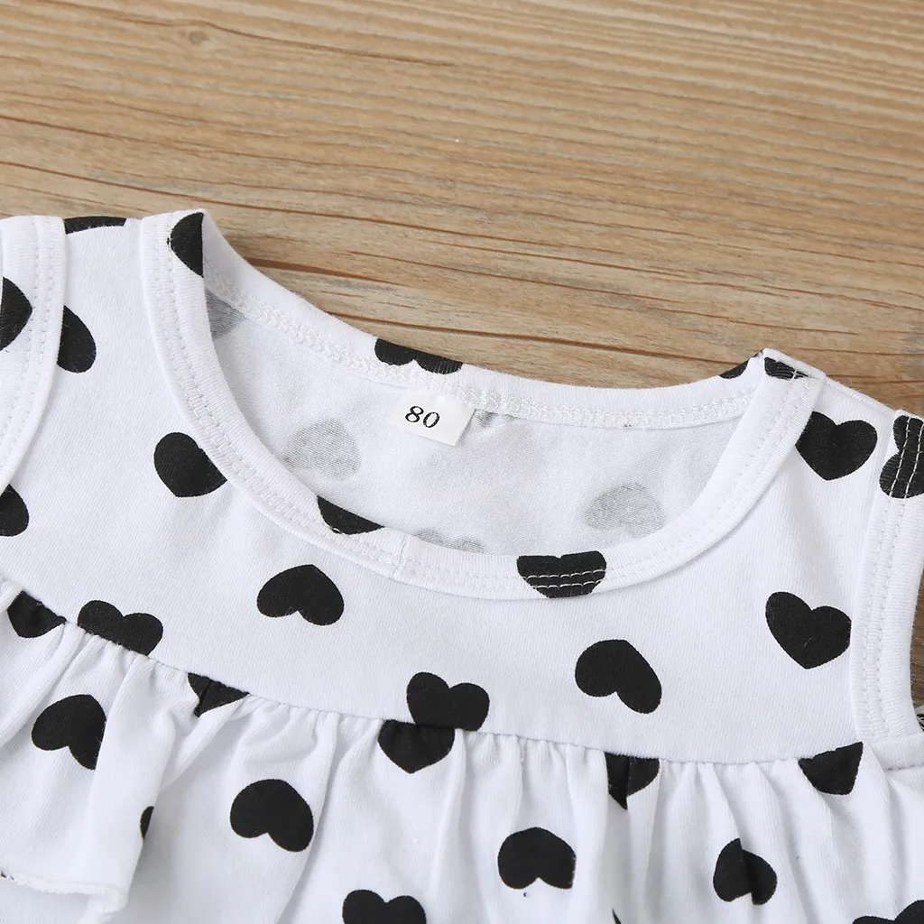 1-5 years Children's Baby Girls Sleeveless Off-the-shoulder Love Print Ruffle Sling Dress Princess Casual Clothes | Мать и ребенок