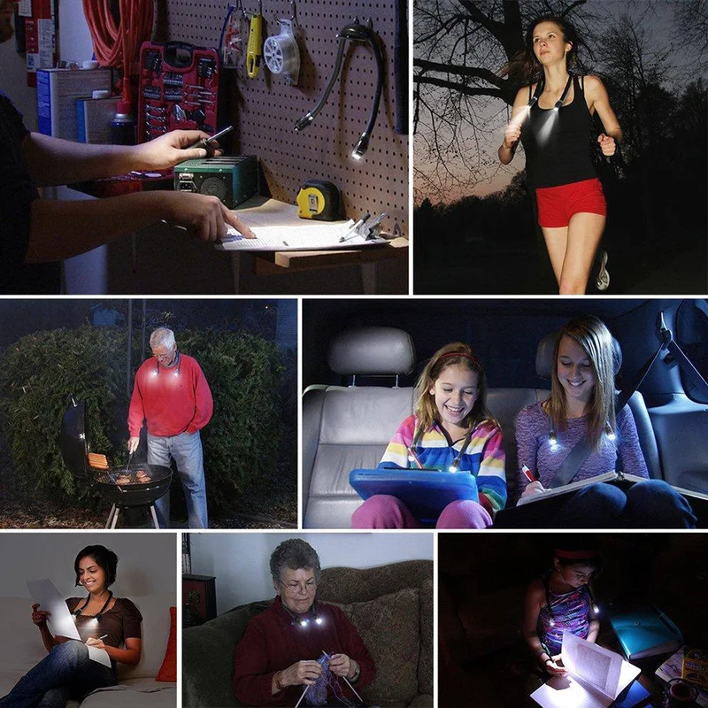 

Flexible Neck Hug Book Light With 4LED Reading Lamp 3 Modes Portable Flashlight Soft Silicone Outdoor Camping Light Night Lights