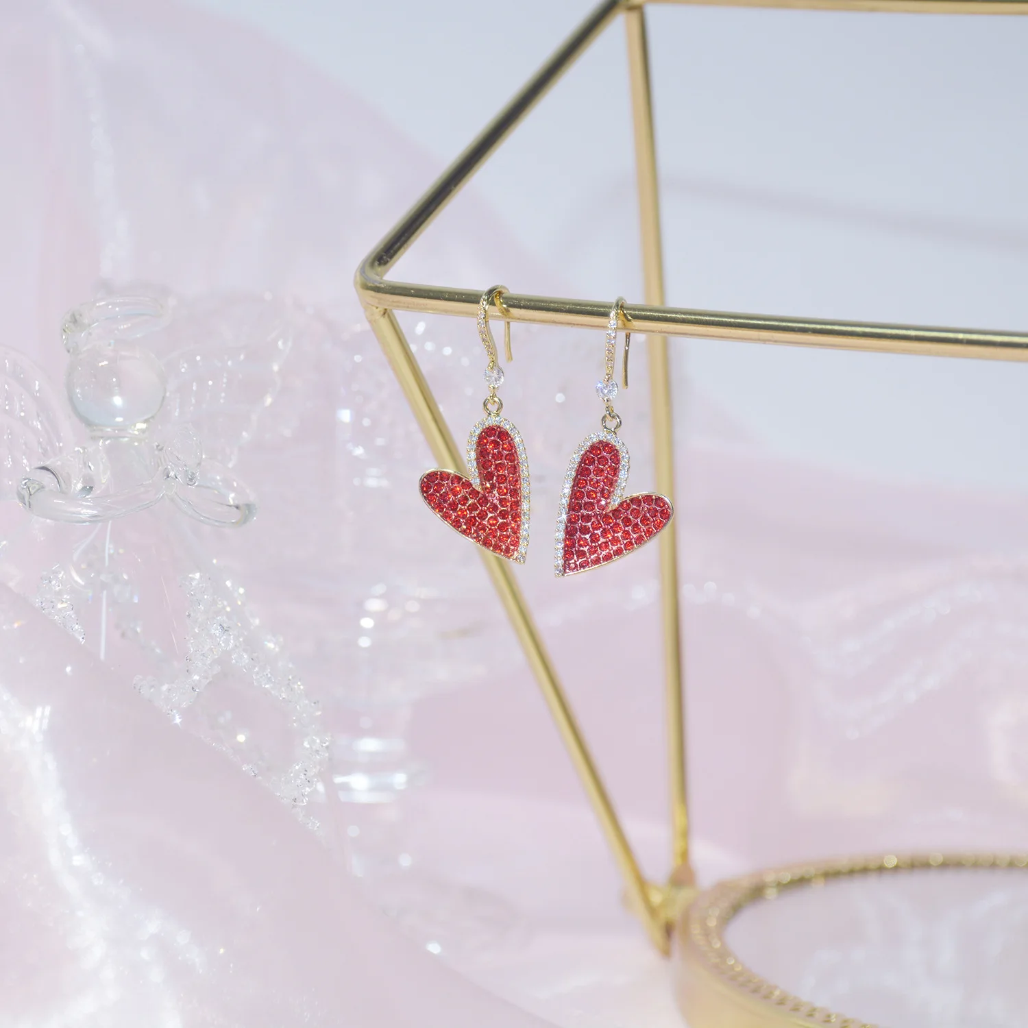 

Lexie Diary Fashion Luxury 14k Real Gold Plated Earring Red Heart-shaped for Women Accessory Jewelry Wedding Gift